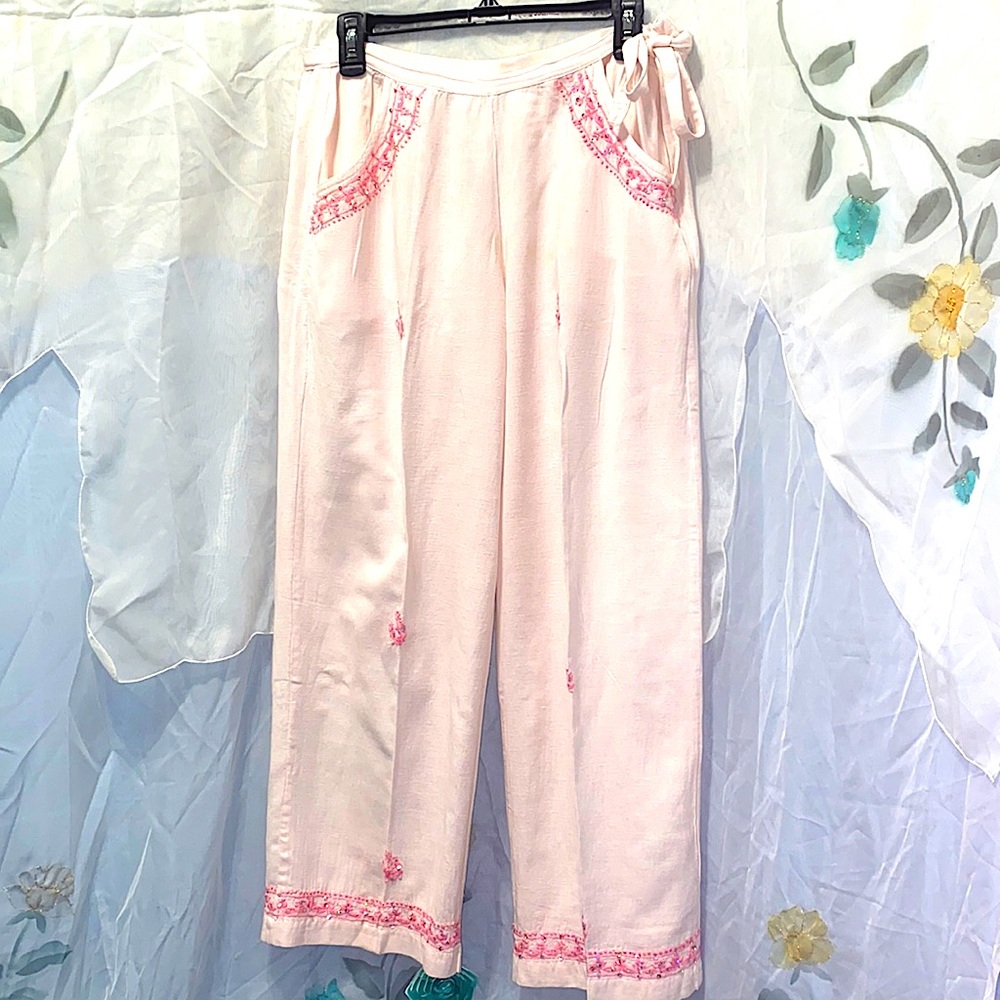 SOFT SURROUNDINGS PINK JEWEL/EMBROID. PANTS SZ S